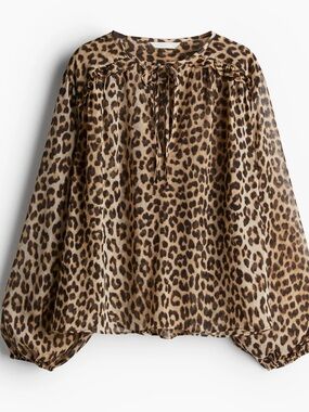 H&M Frill Trimmed Brown Leopard Print Blouse